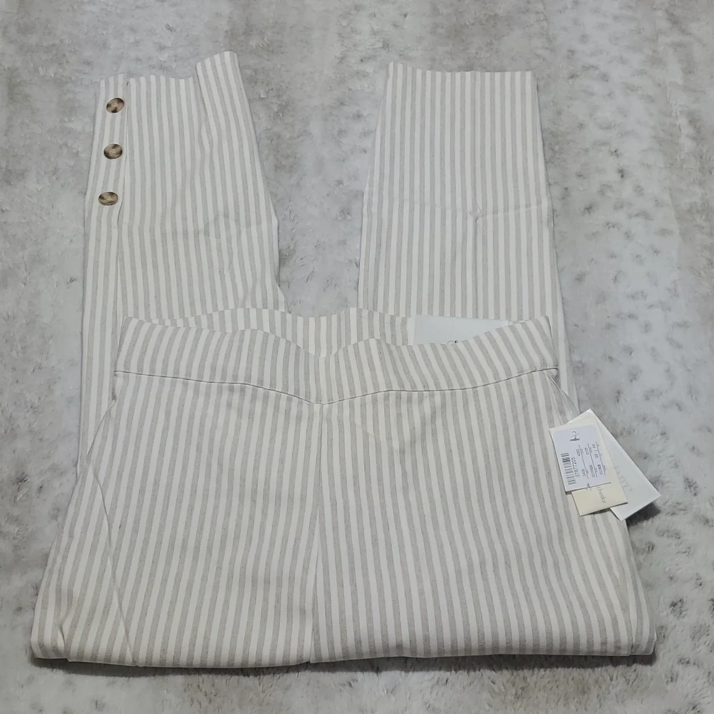 Christopher & Banks Beige and Cream Vertical Stripe Pull On Ankle Pant NWT - Picture 2 of 5